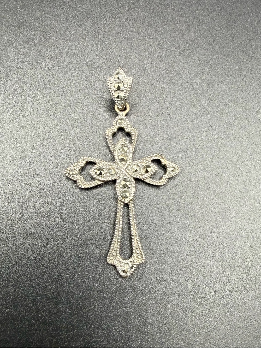 Sterling Silver 925 Marcasite Cross Pendant Necklace Jewelry Religious